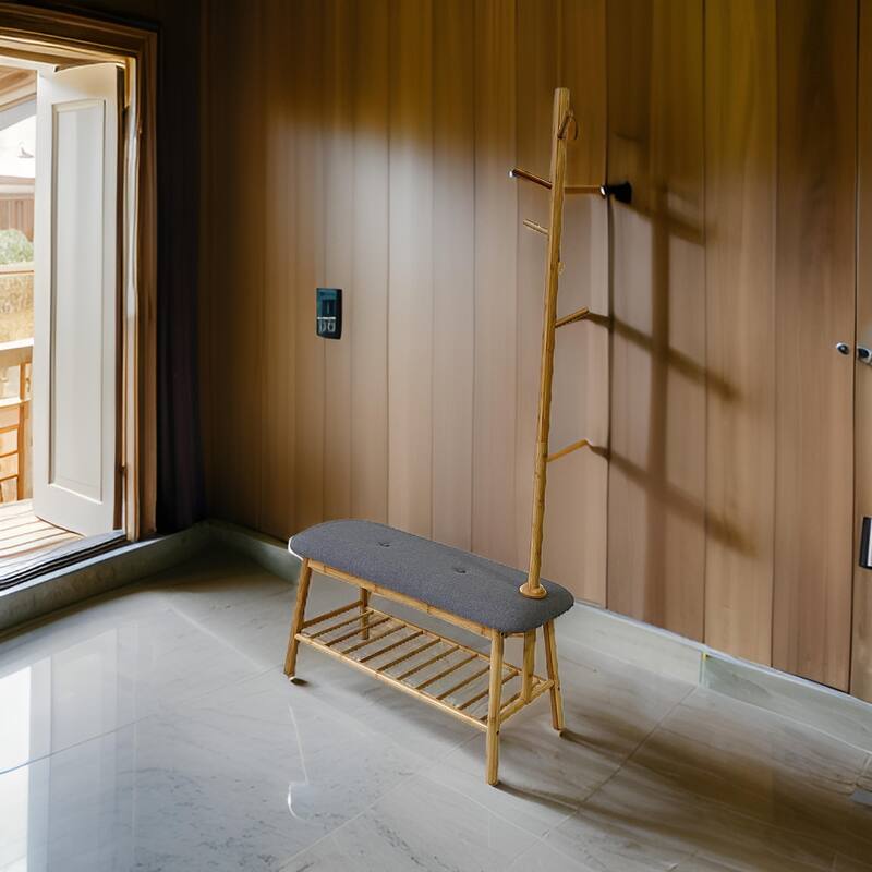 Osava Coat Rack Hall Tree with Bench, Shoe Storage, Gray Polyester, 65 Inch