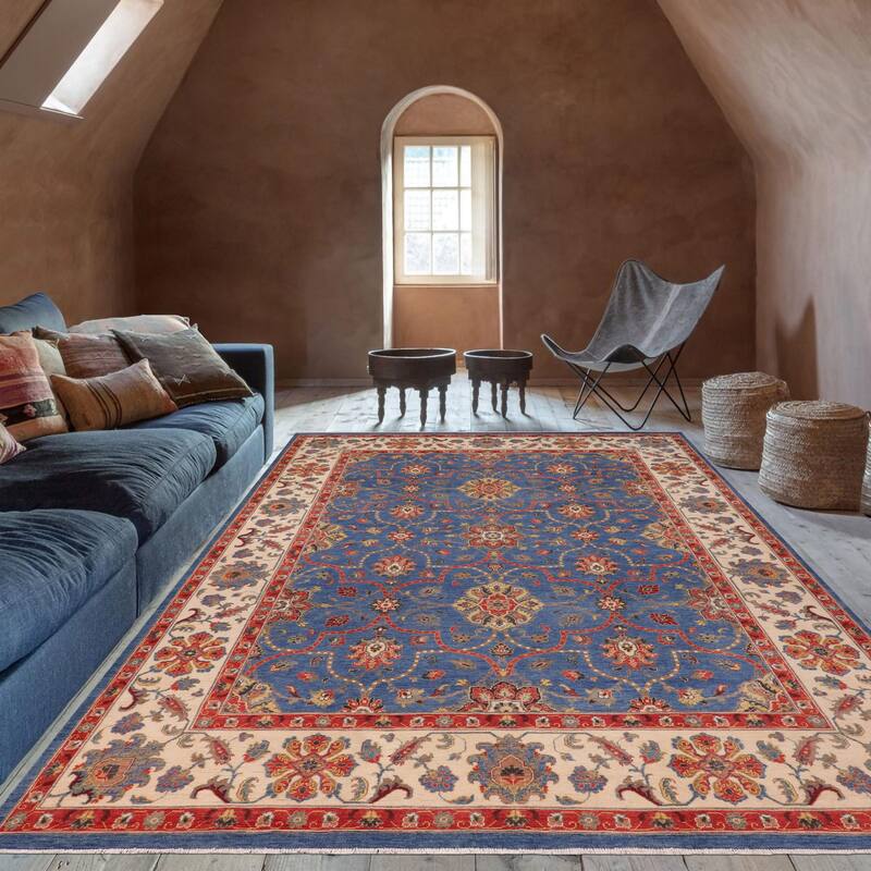 Rustic Kazak Caden Blue/Beige Wool Rug - 10'8'' x 14'2''