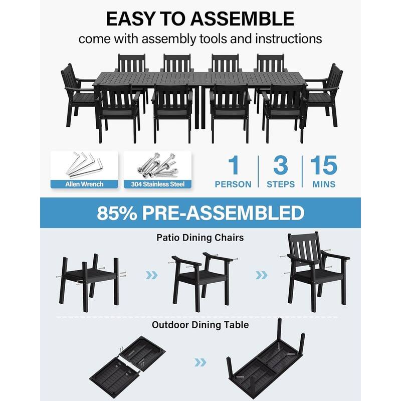 WINSOON 12-Piece HIPS All Weather Outdoor Patio Dining Sets with Umbrella Hole& Aluminum Frame,2-Table 10-Chairs