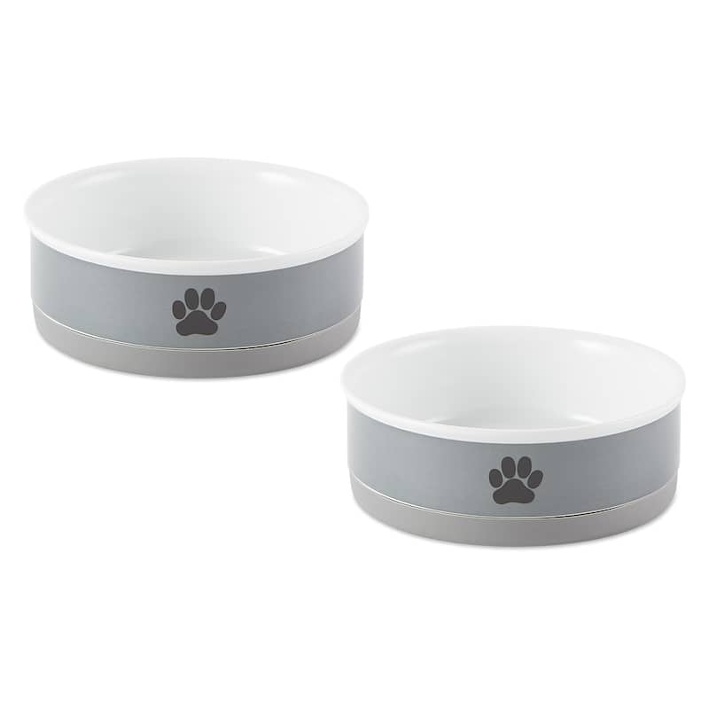 DII Pet Bowl Black Paw Print Gray Small 4.25dx2h (Set of 2)