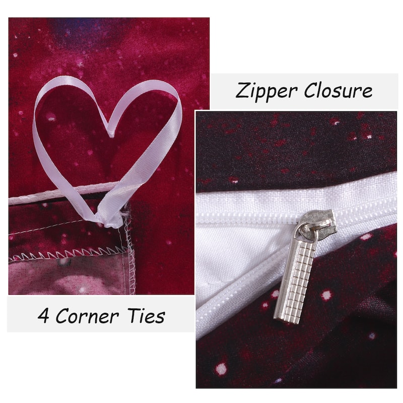 3 piece Galaxies Red Luxury Duvet Cover Set Reversible Design