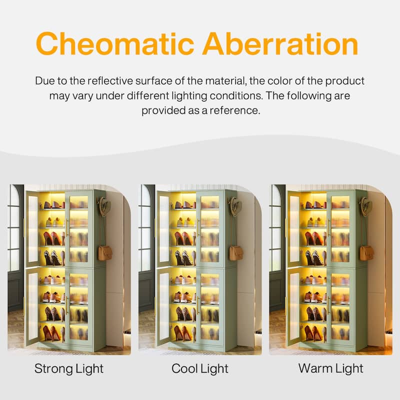 Modern Tall Entryway Shoe Storage Cabinet with Acrylic Doors and LED Light - 8-Tier