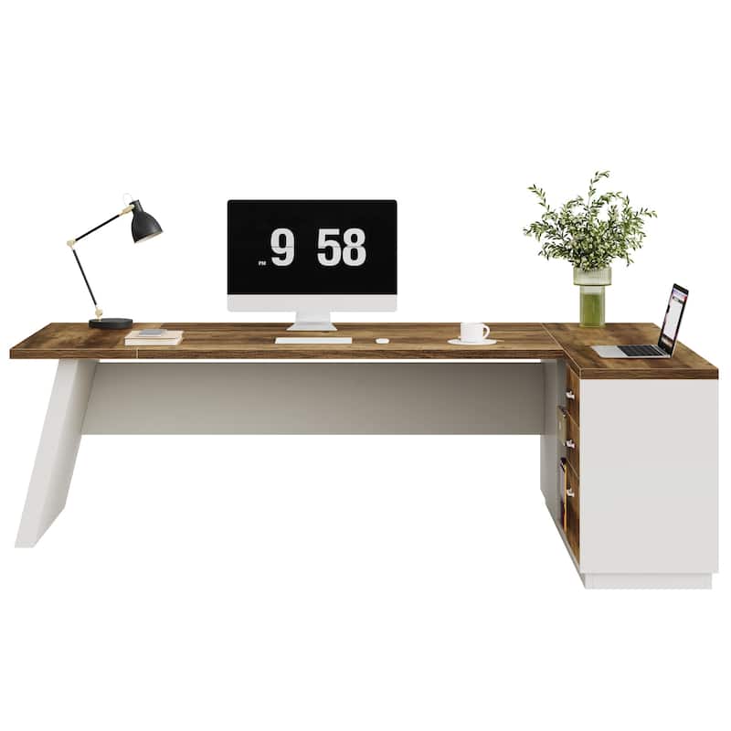 78.7-Inch L-Shaped Executive Desk Computer Desk with File Cabinet
