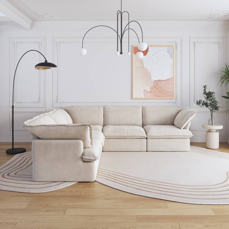 Modular Cloud Couch, Linen Corner Sectional Couch with Storage Ottoman