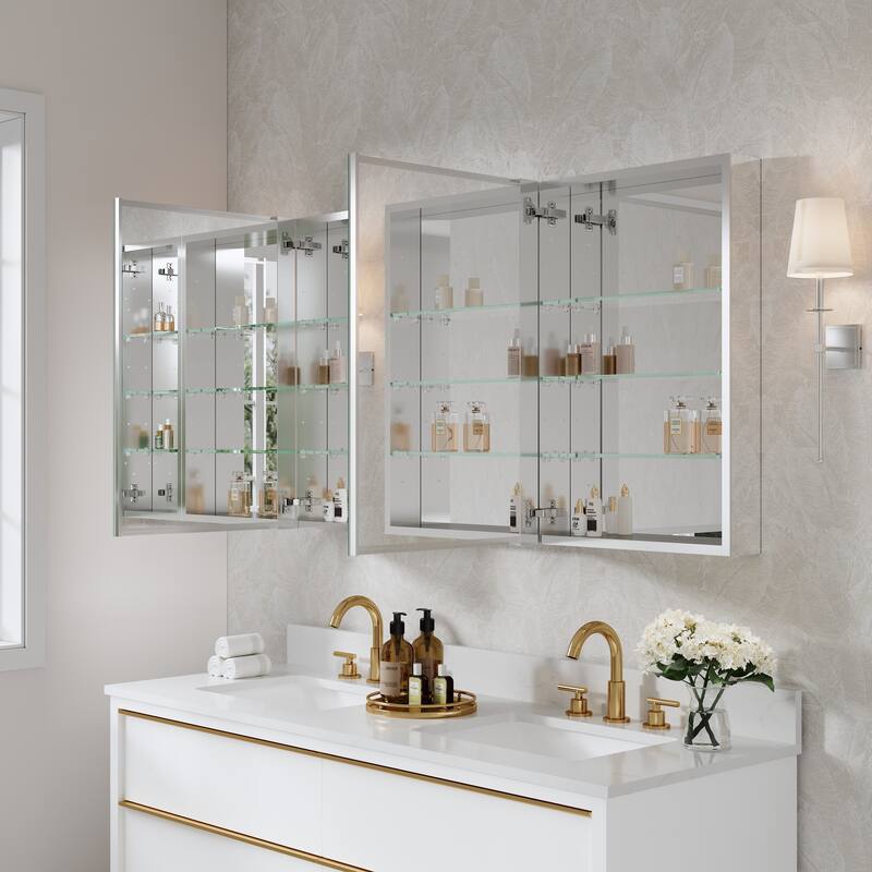 52"W X 30'H Bathroom Recessed or Surface Wall Mount Medicine Cabinet With Adjustable Glass Shelves