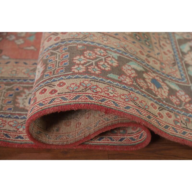 Hand Knotted Oriental 100% Wool Carpet Traditional Floral Pink Mashad Area Rug - 9' 5'' X 6' 2''
