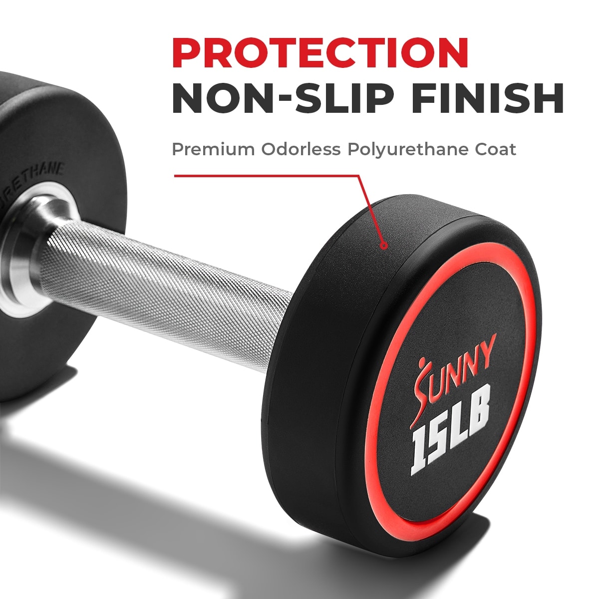 Sunny Health Fitness Premium Polyurethane Commercial Grade Round Dumbbells 10lbs With Diamond Knurled Handle Durable Strength Training Equipment Fo