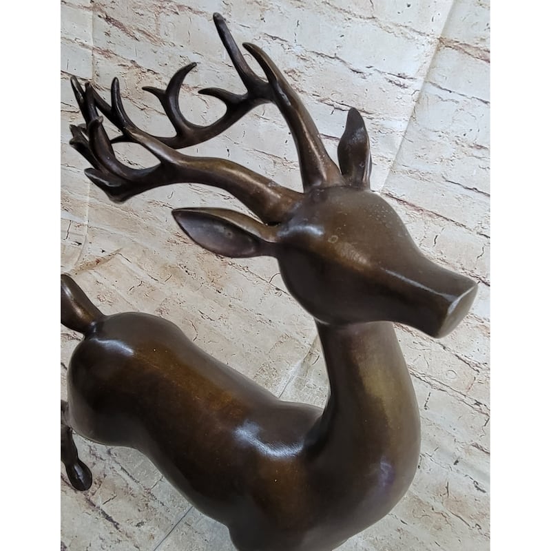 Signed Miguel Lopez Stag Buck Deer Bronze Sculpture Hot Cast Figure Figurine