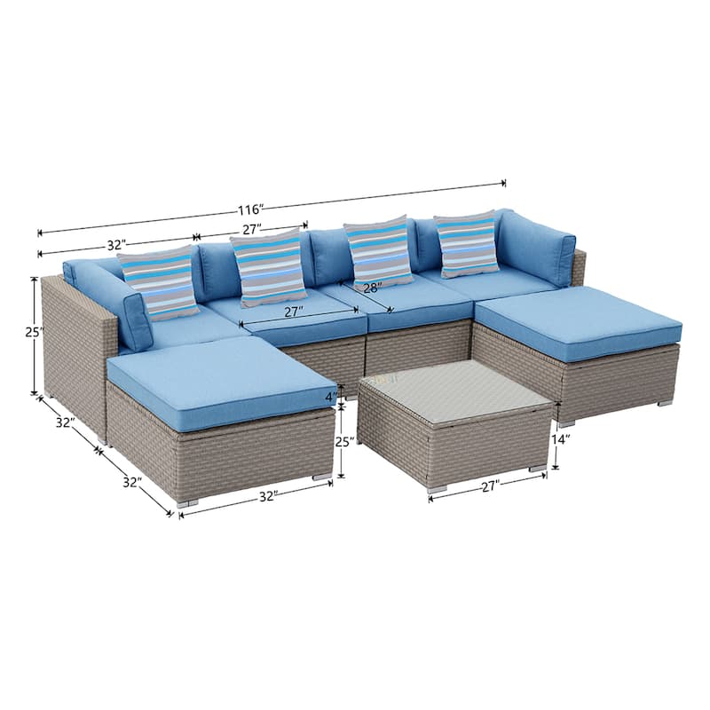 COSIEST 7-Piece Outdoor Patio Wicker Sectional Sofa with Coffee Table