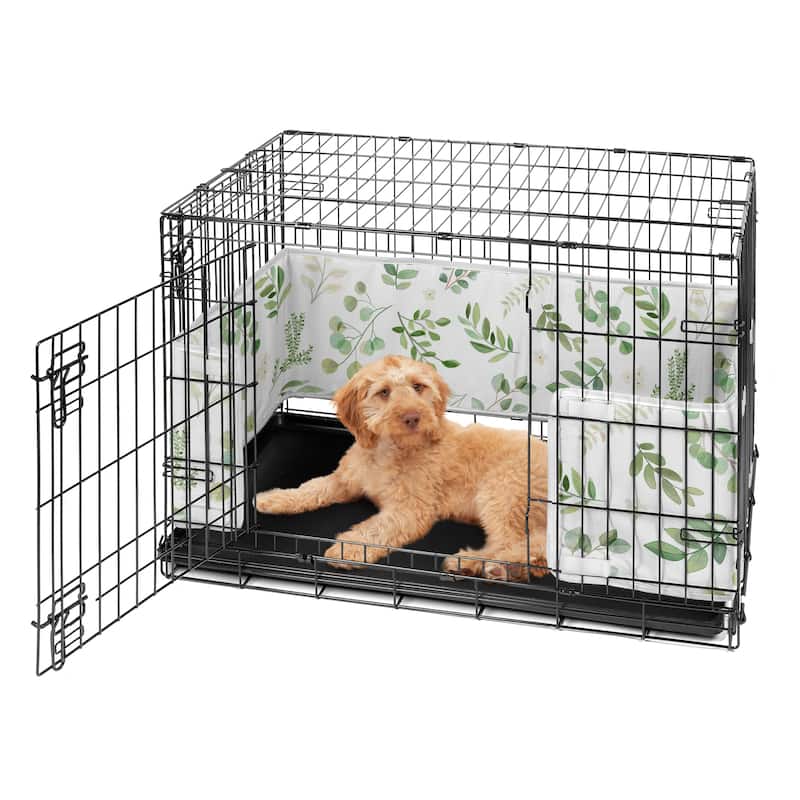 Sweet Jojo Designs Sage Green Boho Floral Leaf Boy Girl, Unisex/Gender Neutral Medium Dog Crate Bumper 36in. -Bohemian Botanical
