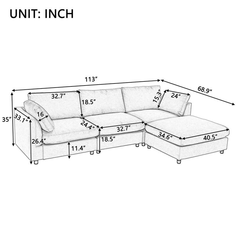 Merax Upholstery Convertible Sectional Sofa, L Shaped Couch with Reversible Chaise