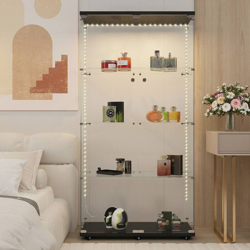 Versatile Tempered Glass Cabinet with Lock and Bluetooth LED Strip for Various Rooms