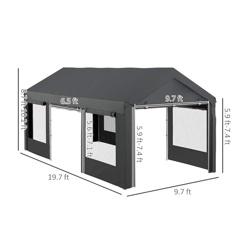 Outsunny Carport 10' x 20' Portable Garage, Height Adjustable Heavy Duty Car Port Canopy - N/A