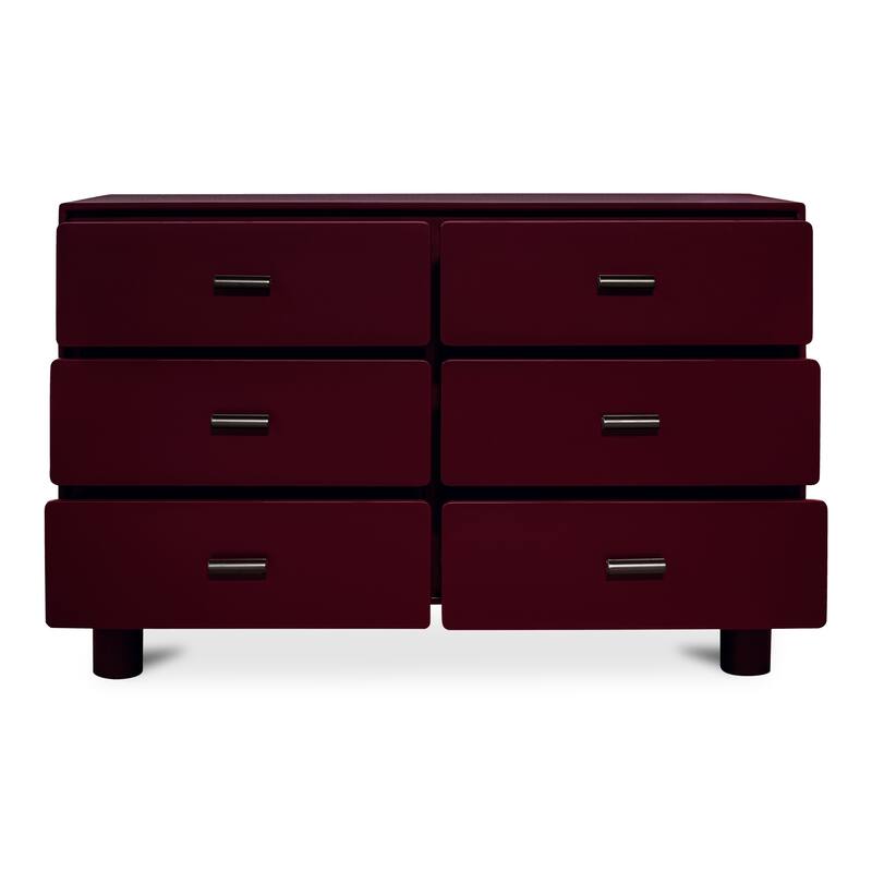 NADAAL STUDIOS Saryn Dresser, Six Soft-Close Drawers with Open Shelf and Sculptural Legs, Deep Red