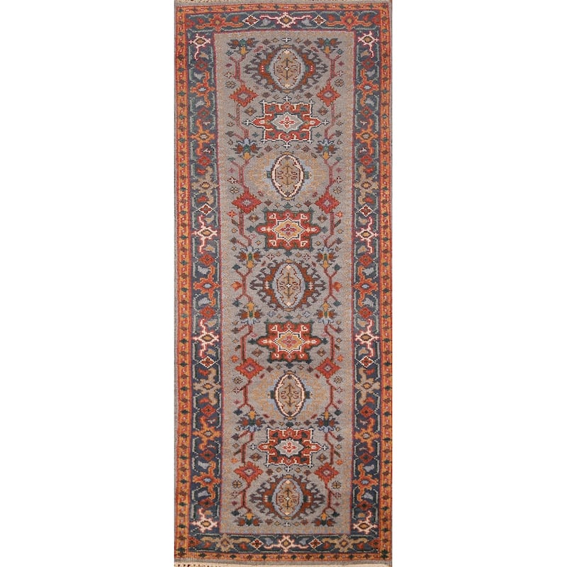 Traditional Heriz Serapi Indian Runner Rug Handmade Wool Carpet - 2'7" x 7'11"