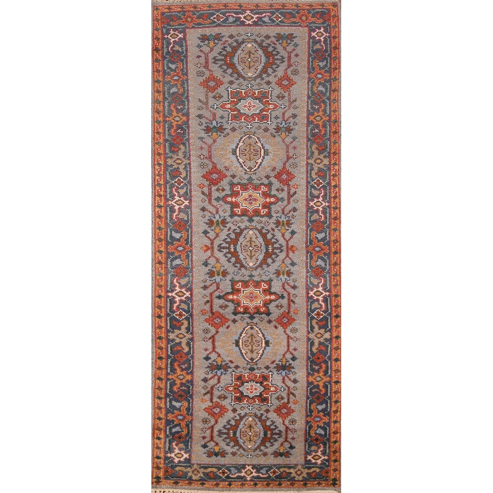 Traditional Heriz Serapi Indian Runner Rug Handmade Wool Carpet - 2'7" x 7'11"