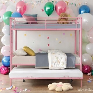 Twin over Twin Bunk Bed with Twin Trundle,Metal,No Box Spring Needed
