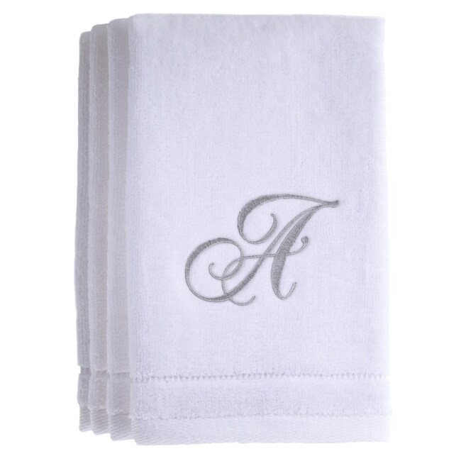 Monogrammed White Fingertip Towel Set of 4 Embroidered with
