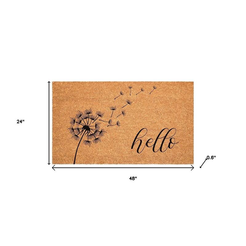 HomeRoots 24" X 48" Brown And Black Floral Hello Outdoor Coir Door Mat - 24.00' X '48.00