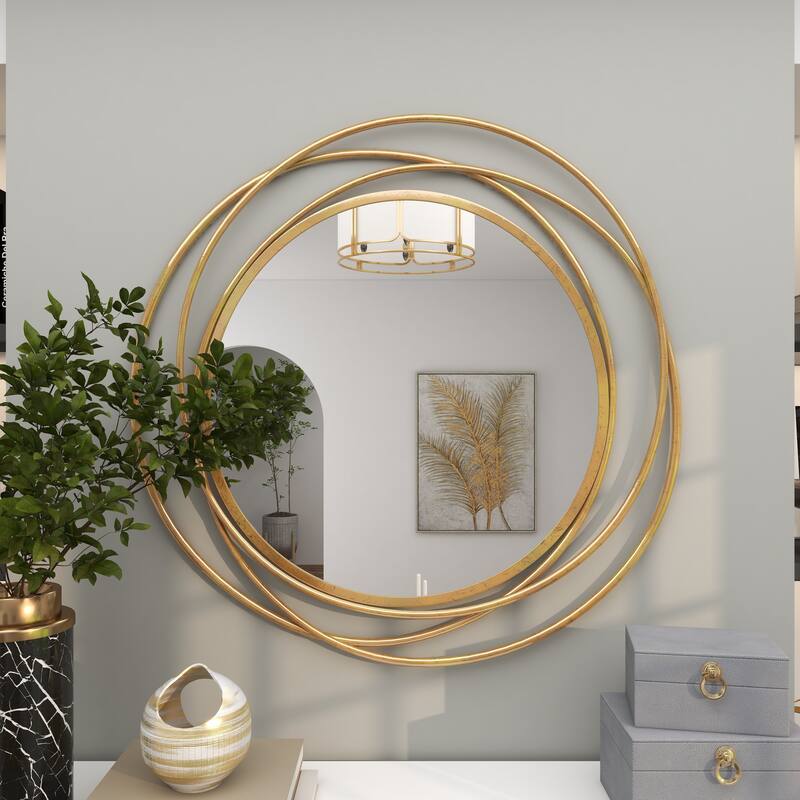 Stylish Metal Wall Mirror with Overlapping Circles and Foiled Finish - Gold or Gray