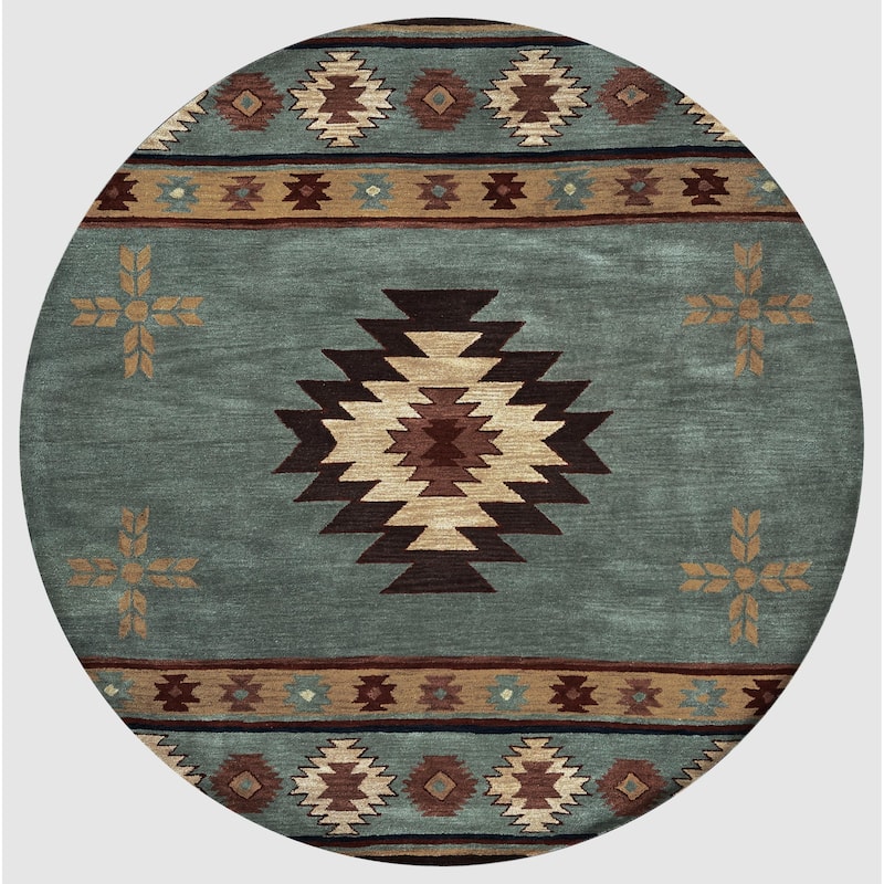 Alora Decor Ryder Southwestern Hand-tufted Wool Rug - 8' x 8' Round - Blue Gray