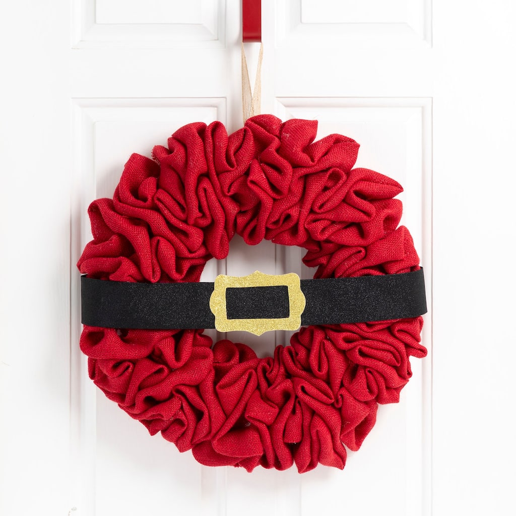 Glitzhome 18"D Christmas Red Fabric Wreath With a Santa Belt - 18" x 18"