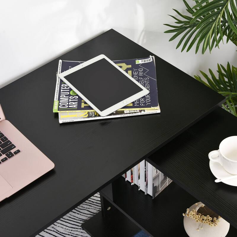 Modern 360-Degree Rotating L-Shaped Desk with Ample Storage Shelves and Durable Build for Small Spaces