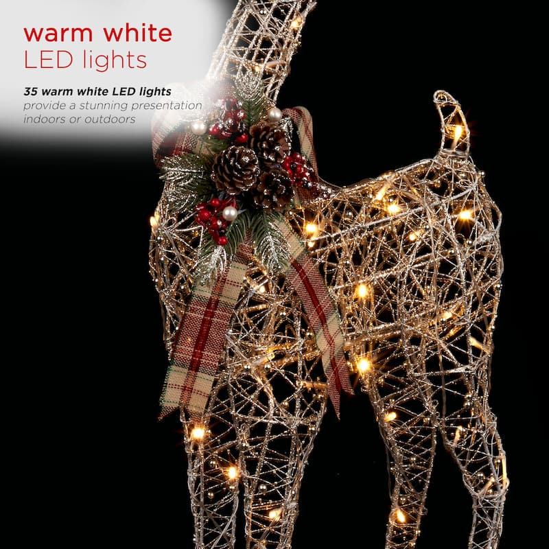 Alpine Corporation Gold Wire Holiday Decor Reindeer with Warm White LED Lights