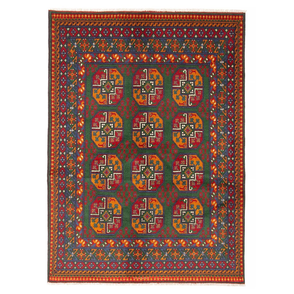ECARPETGALLERY Hand-knotted Afghan Green Wool Rug - 4'8 x 6'5