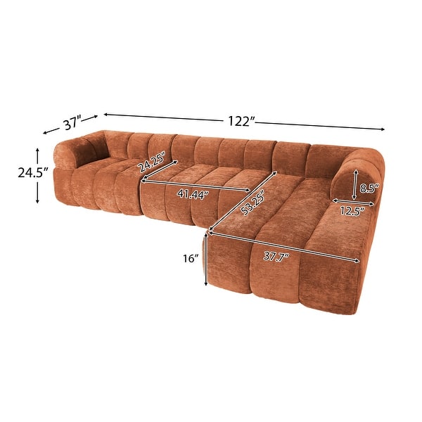 dimension image slide 1 of 4, Christopher Knight Home - 122" Modern L-Shaped Sectional Sofa with Chaise Lounge, No assembly