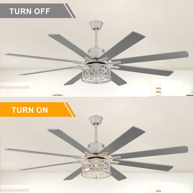 Bella Depot 72" Industrial Large Ceiling Fan 6-speed 3-Light Farmhouse Metal Caged Black Ceiling Fan with Light and Remote