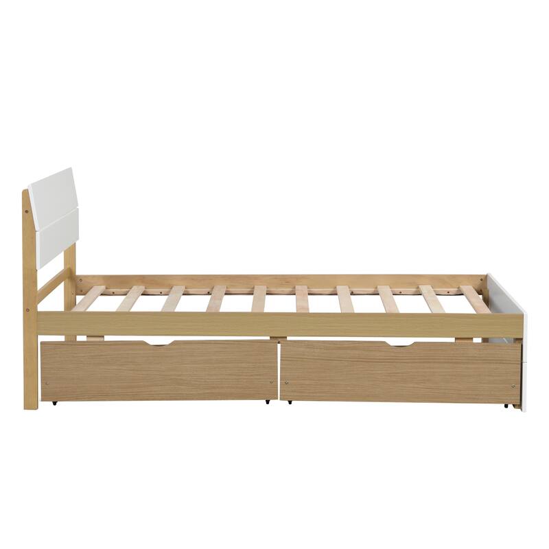 Twin Size Wooden Platform Bed Frame with Headboard & 2 Storage Drawers