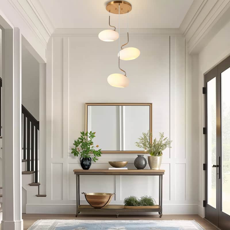 Modern Gold 3-Light Cluster Chandelier Opal Glass Pendant for Kitchen Island Foyer