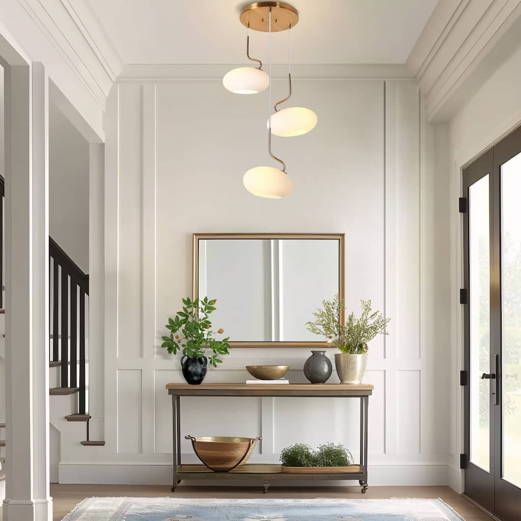 Modern Gold 3-Light Cluster Chandelier Opal Glass Pendant Light for Kitchen Island Foyer Stairwell