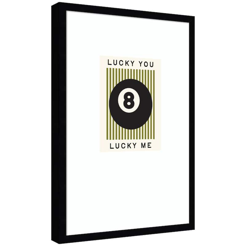 Kate and Laurel Lucky You Lucky Me Green Striped 8 Ball Print, Decor for Home Retro Poster by Lucky Guava Framed Wall Art Print