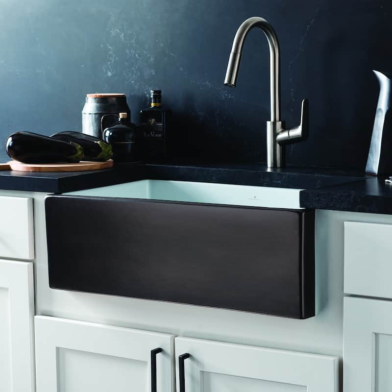 Dreamer Fireclay Farmhouse Kitchen Sink - 30" x 17.75" x 10" - Gunmetal