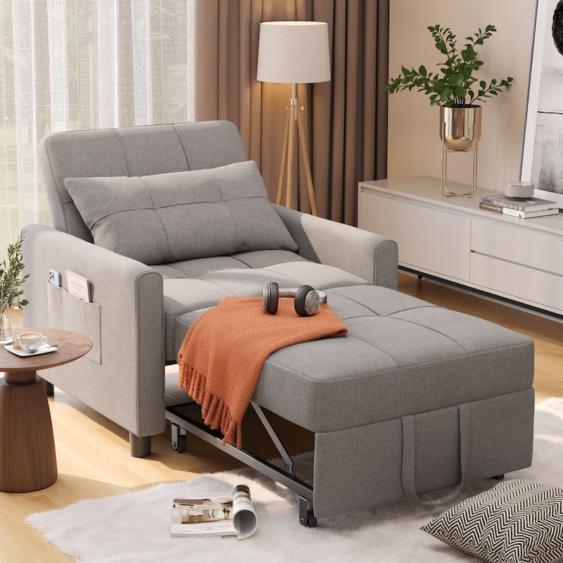 3 in 1 Pull Out Sleeper Sofa Bed, Convertible Modern Adjustable Upholstered Sleeper Chair Sofa