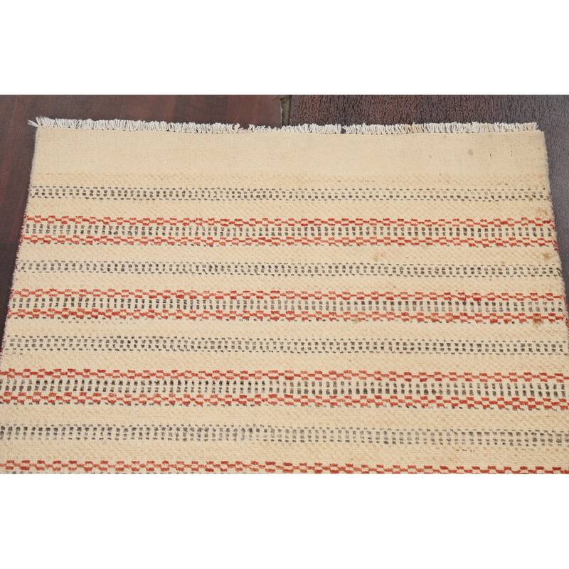 Geometric Striped Oriental Gabbeh Kashkoli Area Rug Wool Hand-knotted - 2'7" x 4'1"