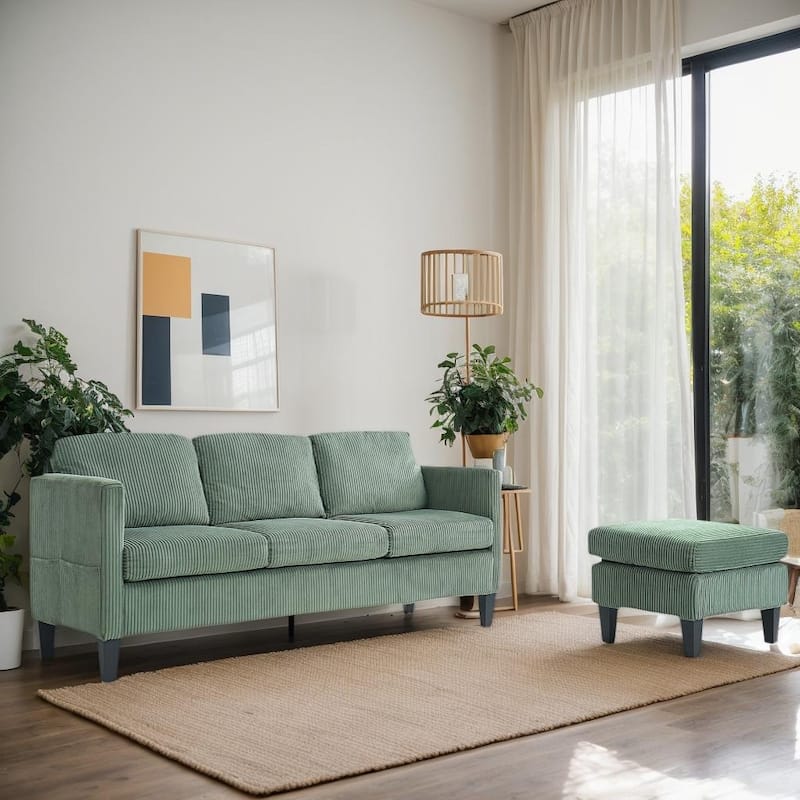 4 Seat Velvet L-Shaped Sofa with Chaise and Padded Corduroy Multi-functional Modern Sectional Couch - 88.18 in.L x 31.5 in.H