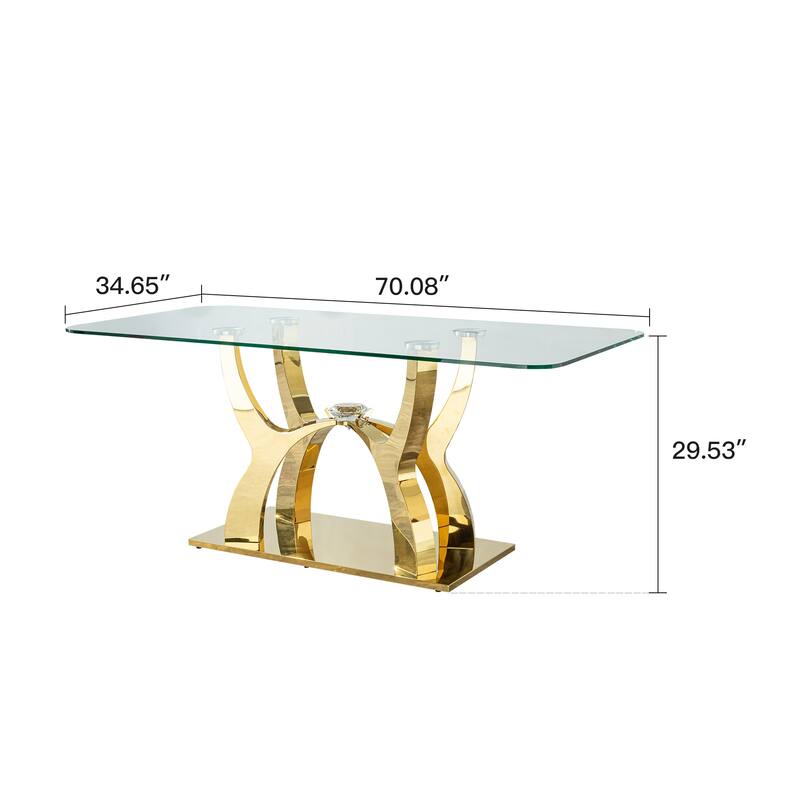 Stainless Steel Dining Table With Tempered Glass Top