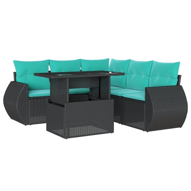 vidaXL Patio Sofa Set with Cushions and Table Outdoor 6 Piece Poly Rattan - 24.4 x 24.4 x 27.2