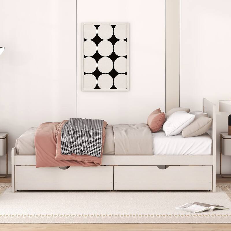 Modern Design Twin Size Platform Bed Frame with 2 Drawers