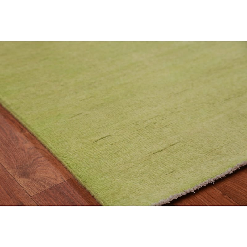 Hand Knotted Oriental 100% Wool Carpet Modern Solid Green Gabbeh Area Rug - 12' 2'' X 9' 5''