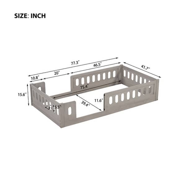 dimension image slide 1 of 2, Wood Twin Size Platform Bed with Guardrail and Semi-enclosed Fence