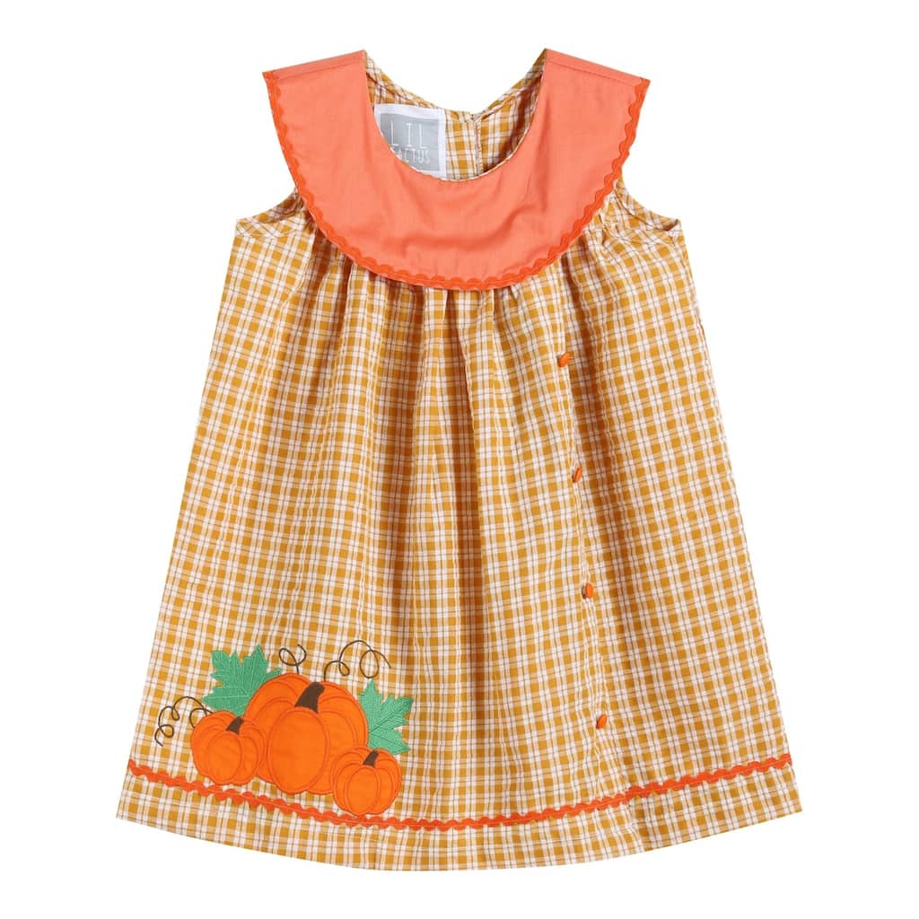 Lil Cactus Orange Gingham Pumpkin Yoke Dress