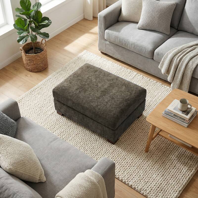 Oversized Chenille Modular Ottoman With Cushioned Top