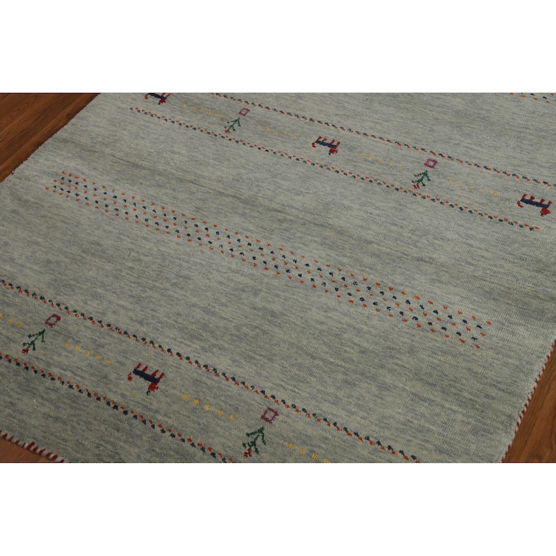 Hand Knotted Oriental 100% Wool Carpet Tribal Animal Pictorial Green Gabbeh Area Rug - 5' 10'' X 4' 0''