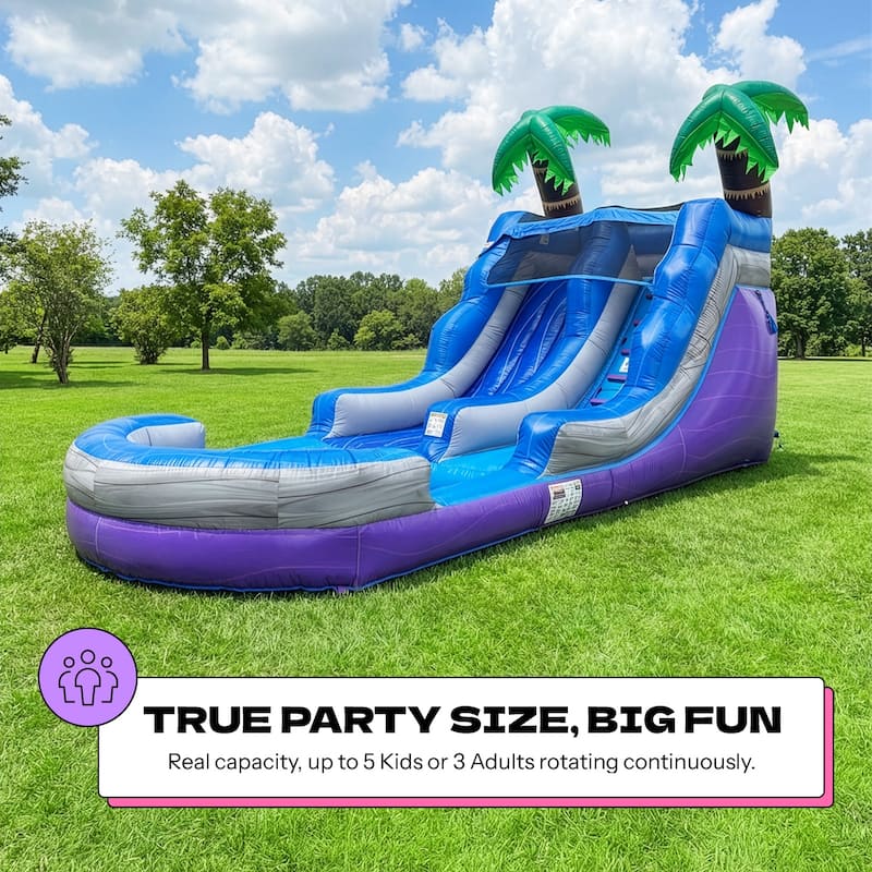 POP JUMP Tropical 27' Waterslide with Pool - Blue - 13' x 12' x 23'