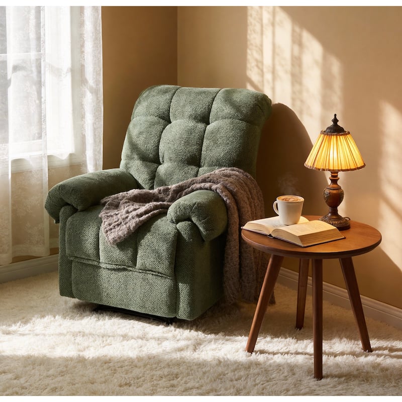 Recliner Chair, Overstuffed Armchair, Manual Recliner, Padded Footrest, Ergonomic Lounge Chair, Soft Fabric Recliner