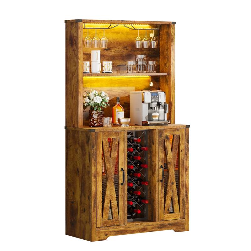 Moasis Bar Cabinet with Wine Rack LED Lights, Sideboard Buffet Storage Cabinet